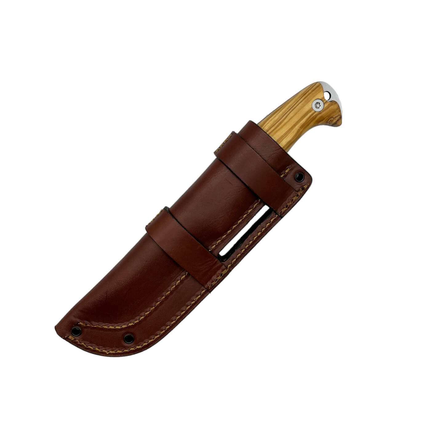 Faca bushcraft Amarok-4S com cabo em madeira de oliveira e lâmina fundida Scandi de 4"