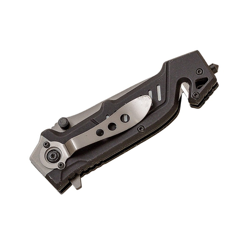 JKR PRO tactical knife with black rubberized aluminum handle