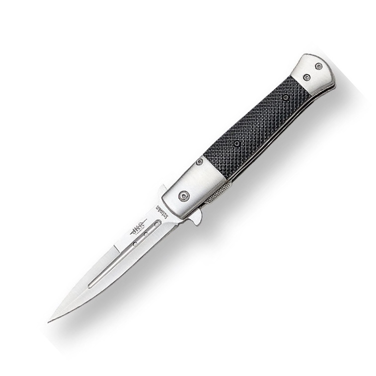 Navaja estilete con mango de fibra negro y hoja de 9 cm con liner...