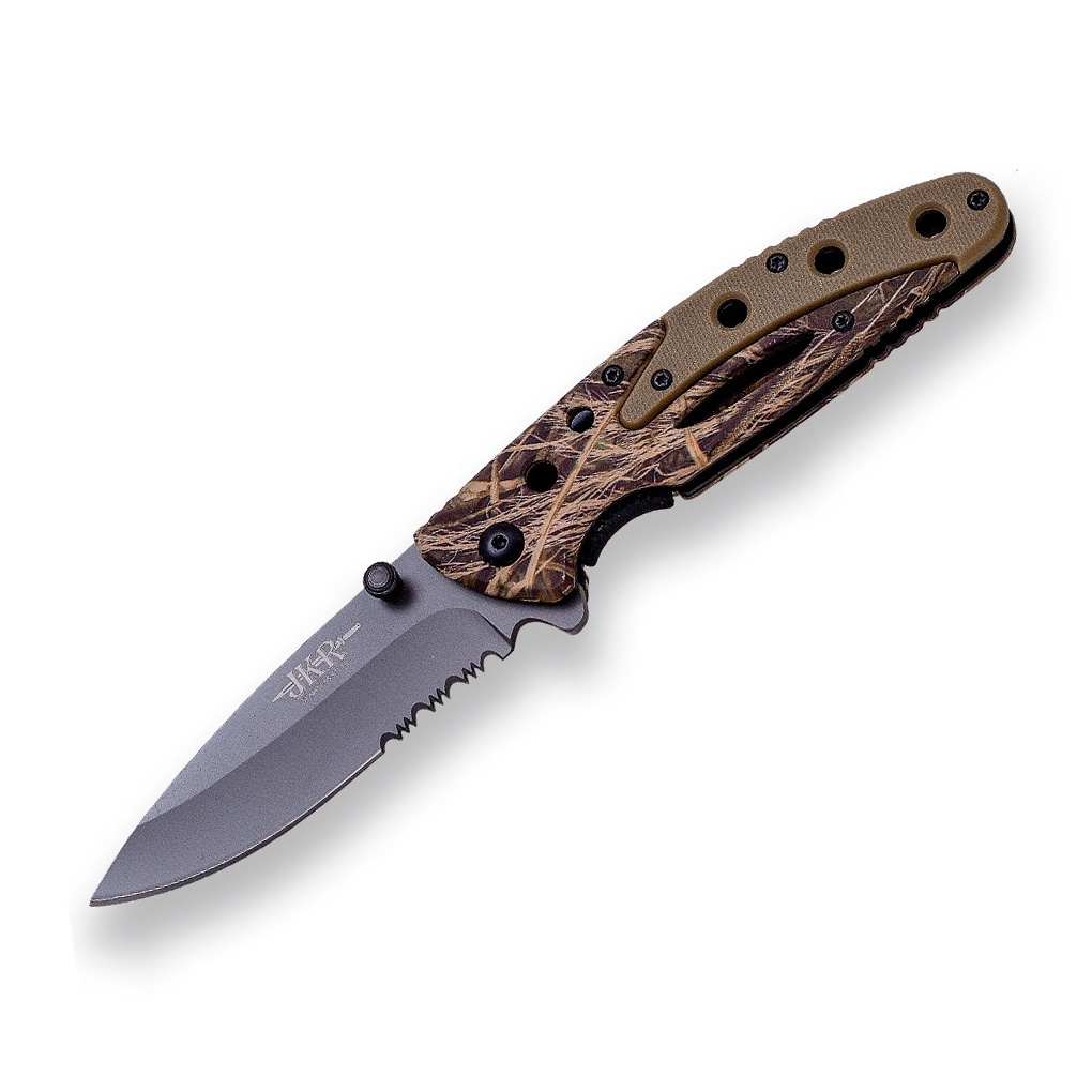 Navaja deportiva con mango de aluminio decorado y fibra y hoja de...