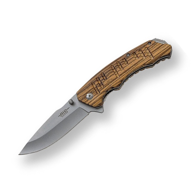 Navaja deportiva con mango de madera de zebrano y hoja de 9 cm