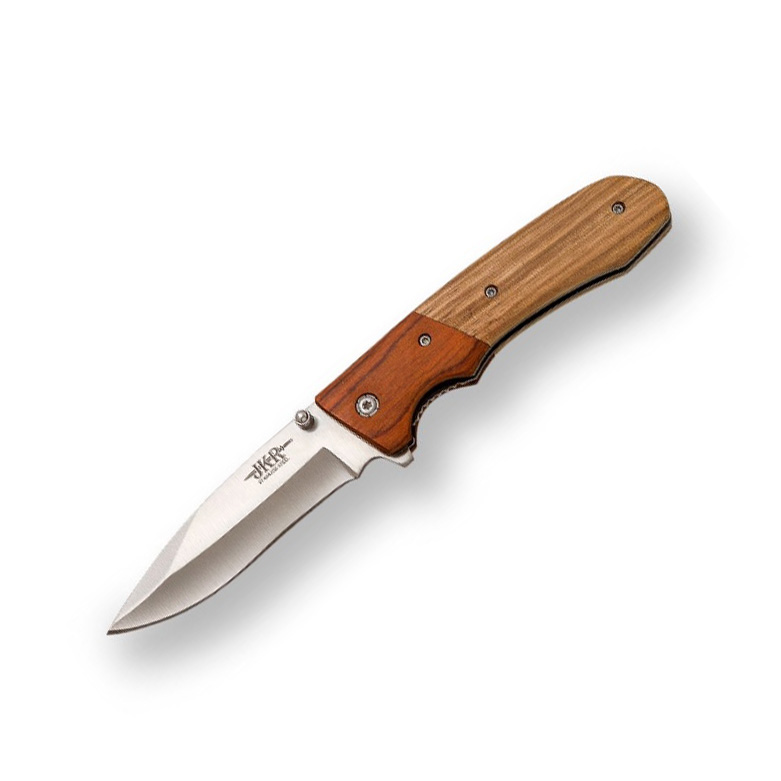 Navaja deportiva con mango de madera de zebrano con virola pakkaw...