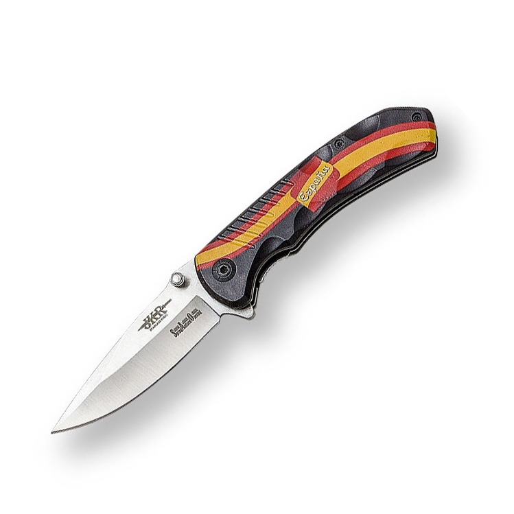 Navaja de bolsillo mango negro con bandera de España y hoja de 7....