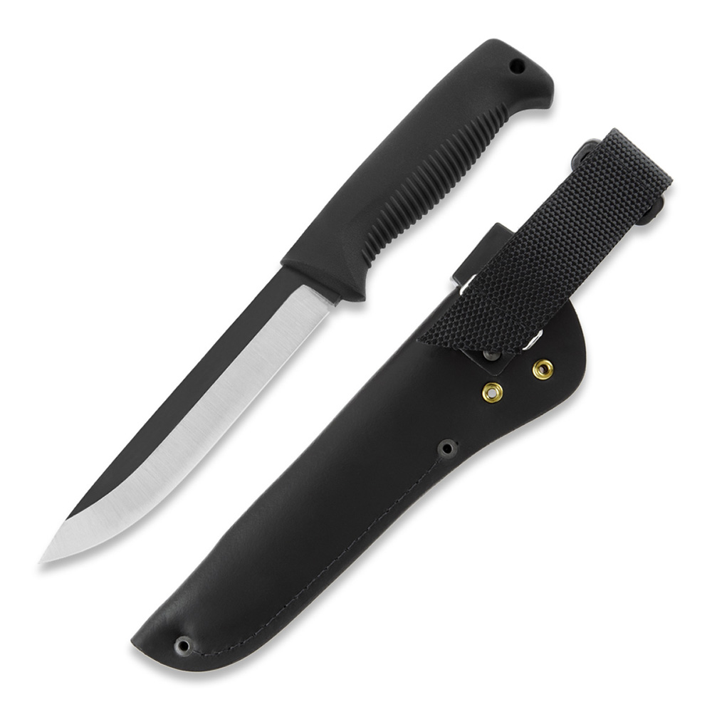 Cuchillo M95 Ranger Puukko con mango de TPE negro y funda de piel negra
