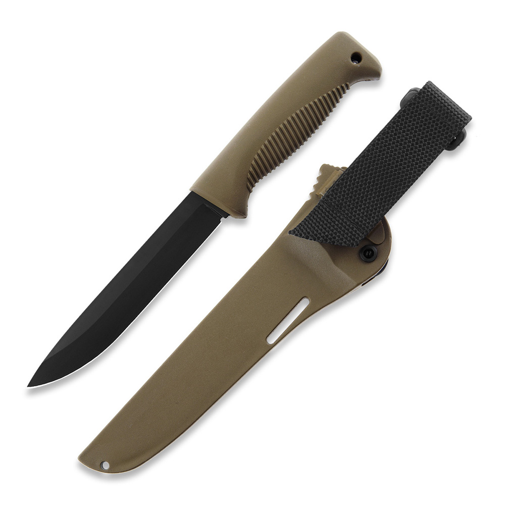 Cuchillo M95 Ranger Puukko con hoja teflonada, mango de TPE coyote y funda de composite coyote