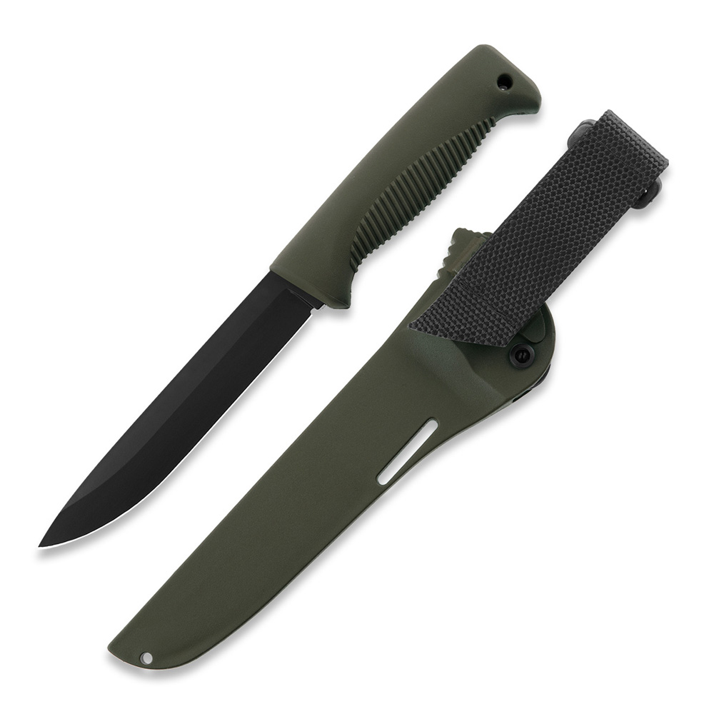 Coltello Puukko M95 Ranger con lama rivestita in Teflon, impugnatura in TPE verde e fodero composito verde
