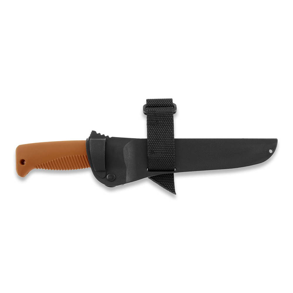Cuchillo M95 Ranger Puukko con hoja teflonada, mango de TPE naranja y funda de composite naranja
