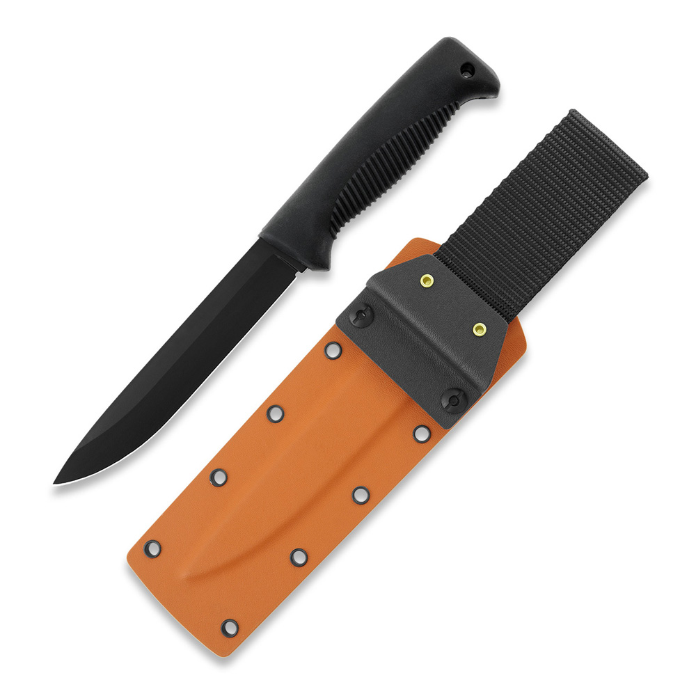 Coltello Puukko M95 Ranger con lama rivestita in Teflon, impugnatura in TPE nero e fodero in kydex arancione