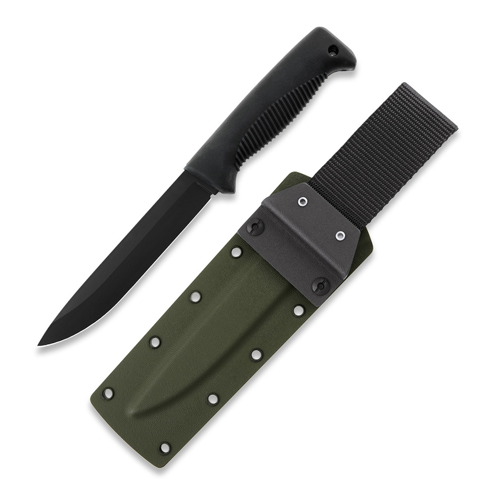 Coltello Puukko M95 Ranger con lama rivestita in Teflon, impugnatura in TPE nero e fodero in kydex verde