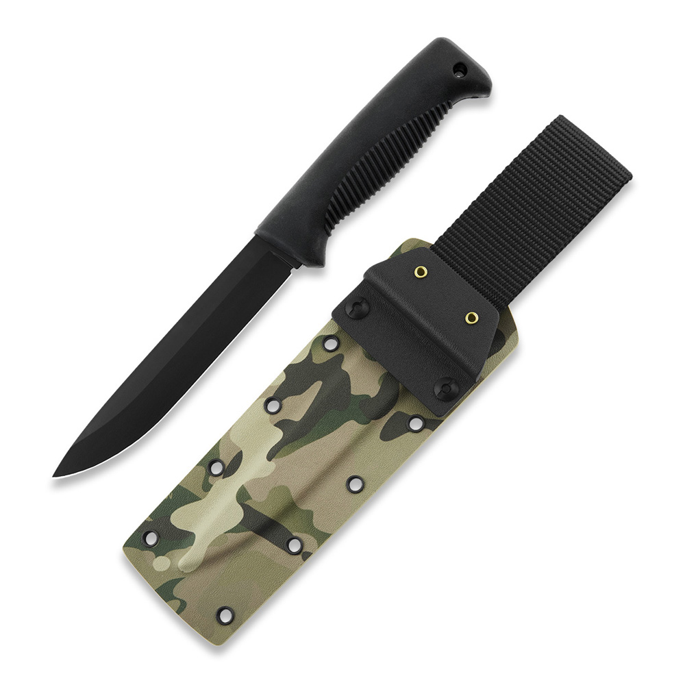 Cuchillo M95 Ranger Puukko con hoja teflonada, mango de TPE negro y funda kydex multicam