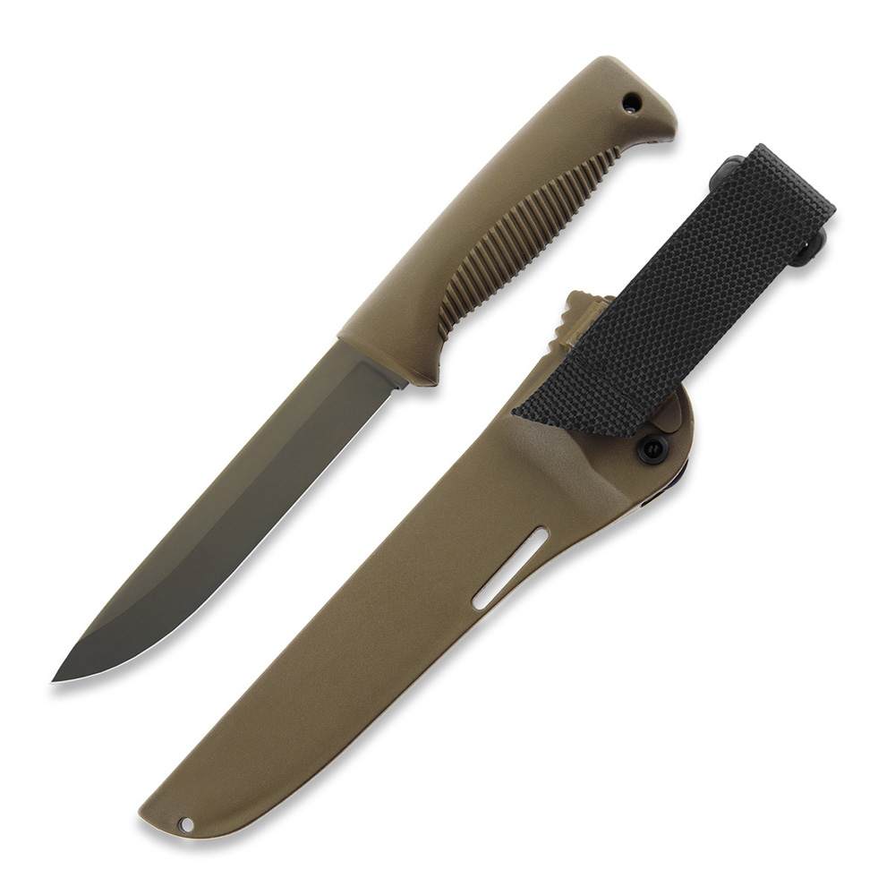 Coltello Puukko M95 Ranger con lama rivestita in coyote cerakote e impugnatura in TPE coyote e fodero in composito coyote