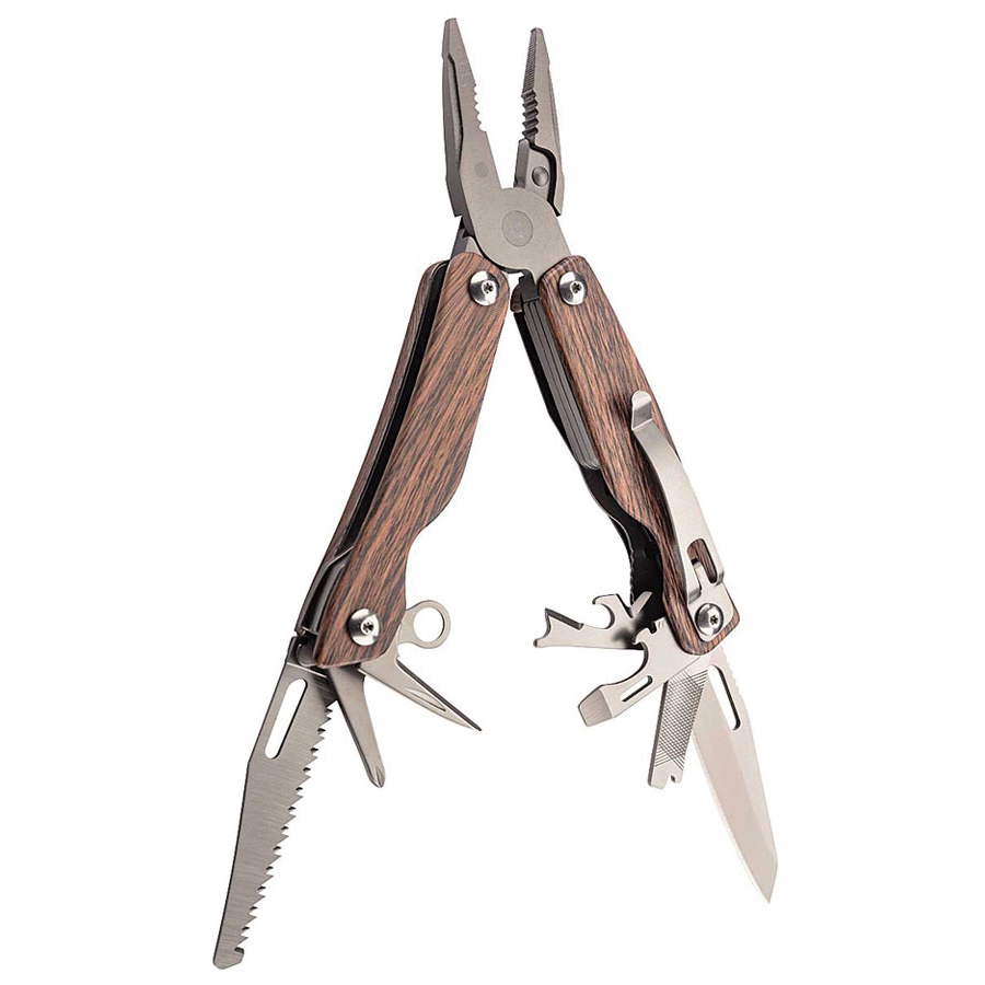Herbertz 12-function multi-tool pliers made of wood and titanium-...