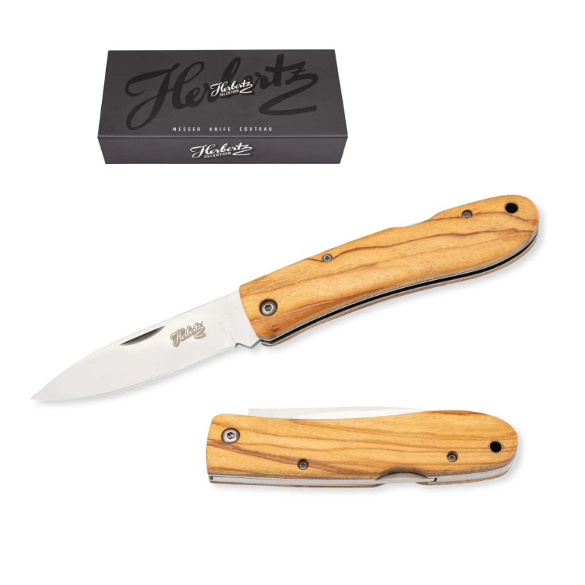 Pocket knife with 9.3 cm stainless steel blade and olive wood handle with lockback
