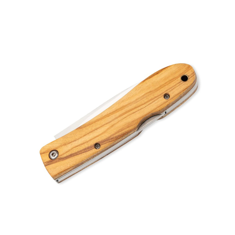 Pocket knife with 9.3 cm stainless steel blade and olive wood handle with lockback