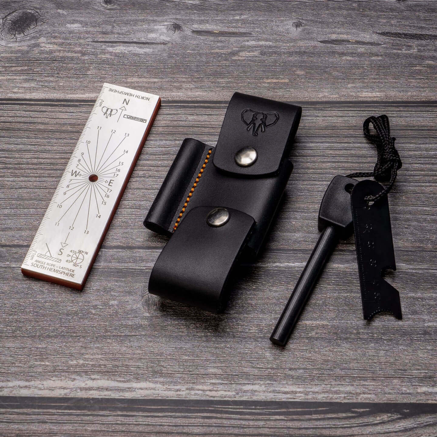 Acople de cuero negro con tela naranja Cudeman con extras.