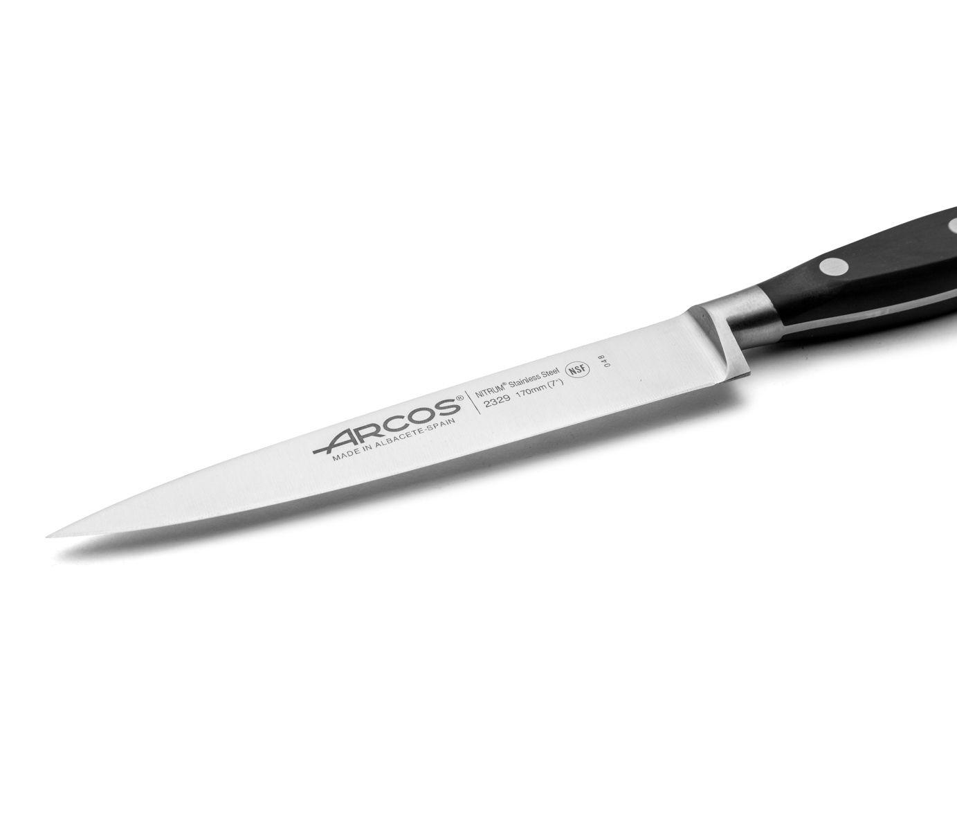 Cuchillo de lenguado Arcos Riviera Negra con hoja de acero NITRUM