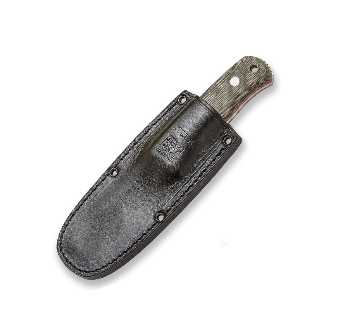 Joker Erizo TS2 con mango de micarta verde. Funda de cuero incluida.