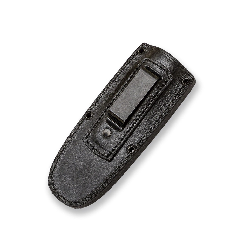 Joker Erizo TS2 com cabo em micarta de lona preta. Bainha de couro incluída.