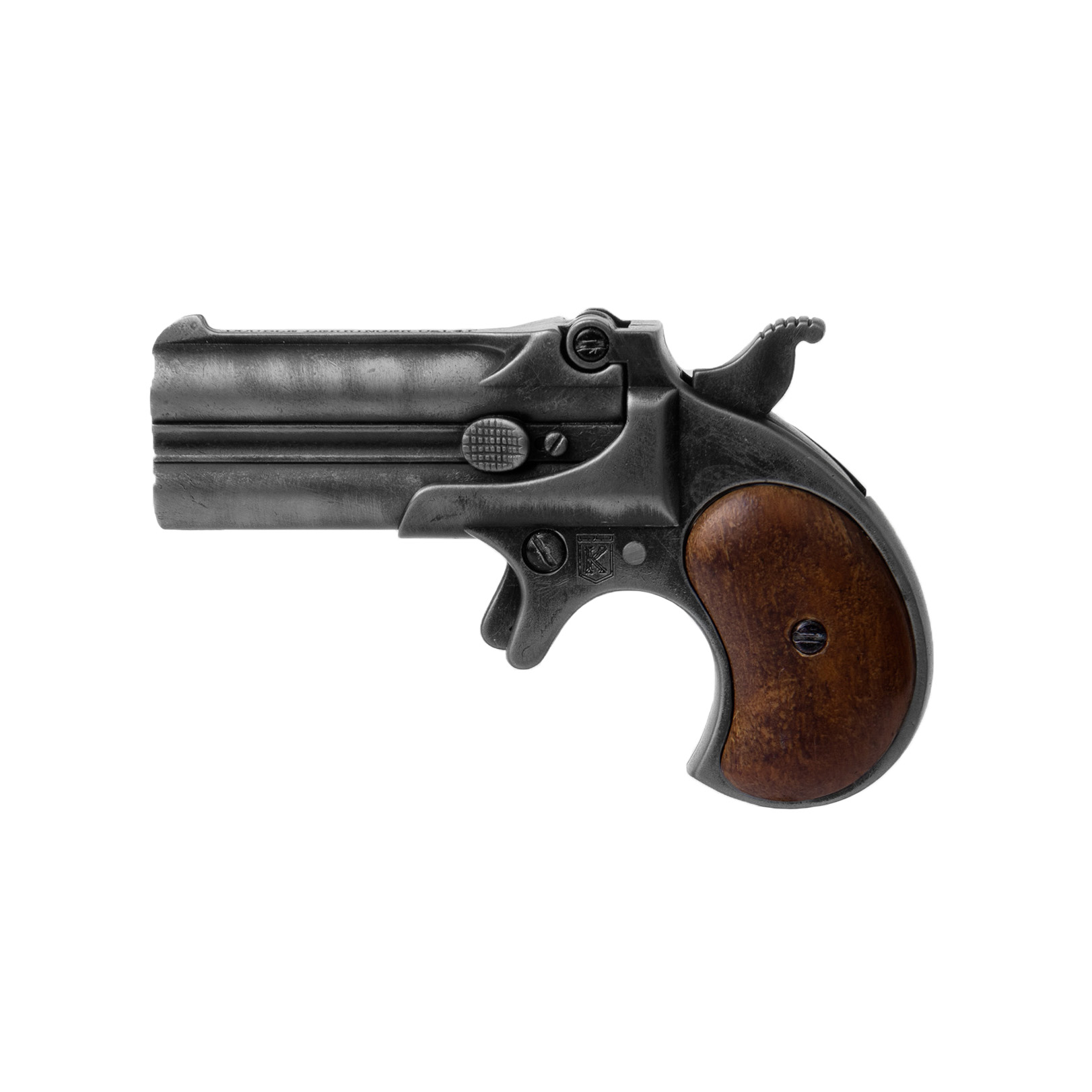 Réplica da Double Derringer Mod.95 em madeira e metal preto antiquado