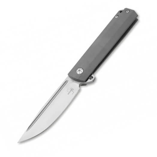 Tactical pocket knife with titanium handle and locking frame