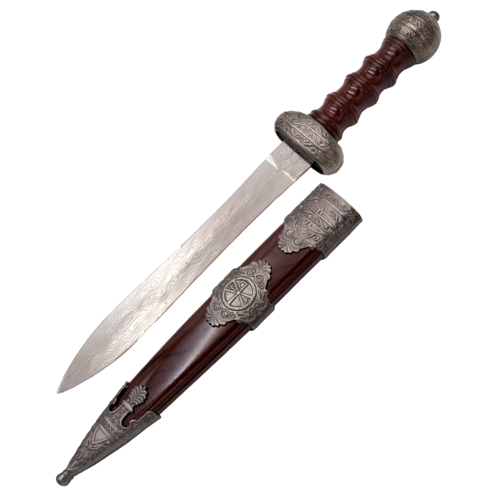 Daga decorativa Gladius color burdeos con detalles níquel