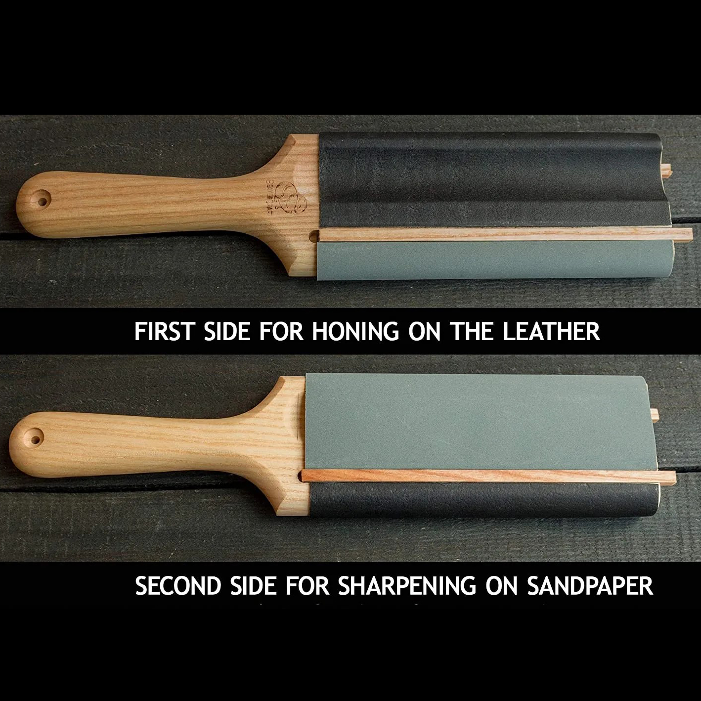 Almofada de couro dupla face para facas de gancho e goivas