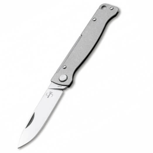 Navaja de bolsillo de hoja de punta caida y mango de acero inoxid...