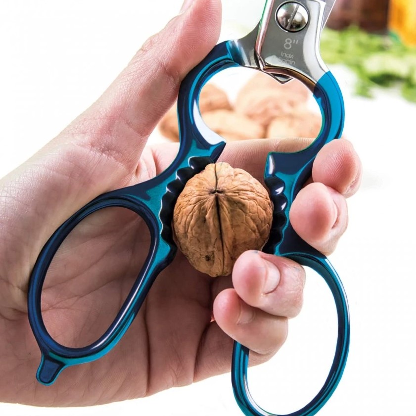 Tesoura de cozinha multiusos 8" em aço inoxidável com cabo azul