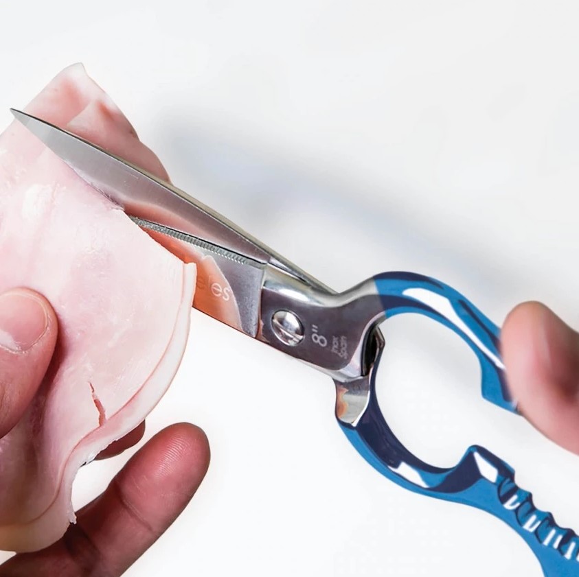 Tesoura de cozinha multiusos 8" em aço inoxidável com cabo azul