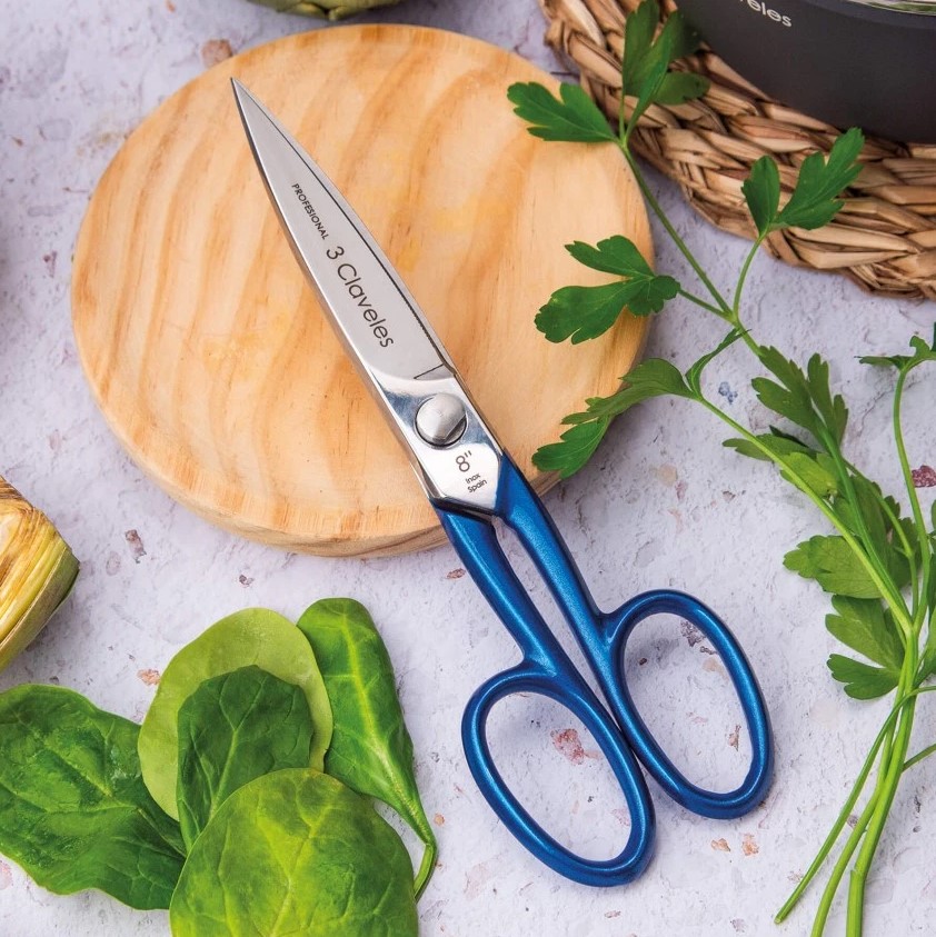 Tesoura de cozinha Master Blue 8" em aço inoxidável com acabamento brilhante