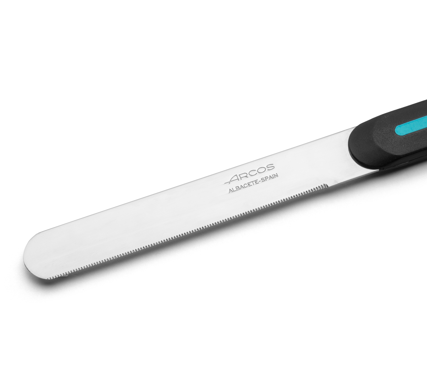 Coltello da tavola Arcos Nitrum nero e blu con lama microperlata da 10 cm