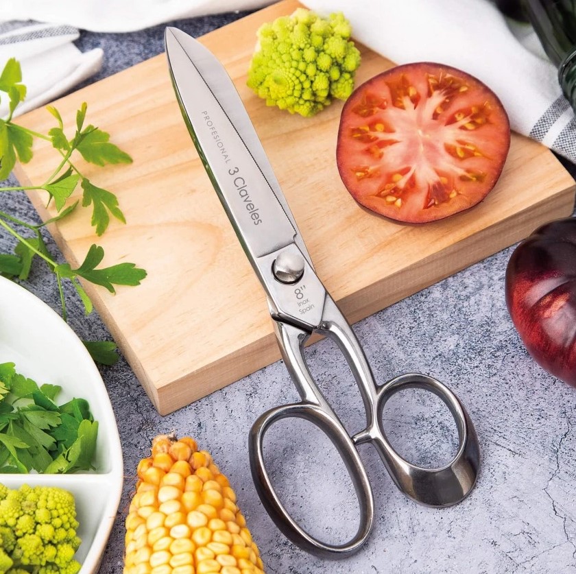 Tesoura de cozinha profissional de aço inoxidável de 8" com acabamento brilhante