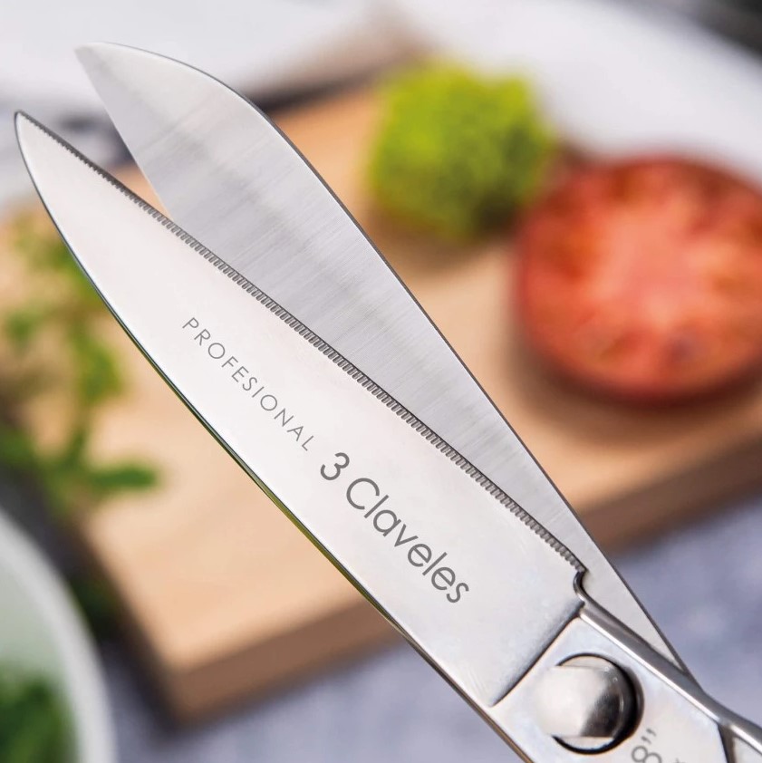 Tesoura de cozinha profissional de aço inoxidável de 8" com acabamento brilhante