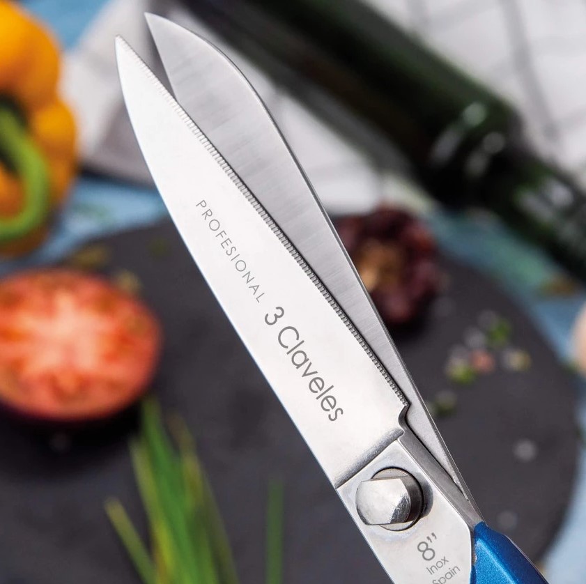 Tesoura de cozinha profissional de aço inoxidável de 8" com cabo azul