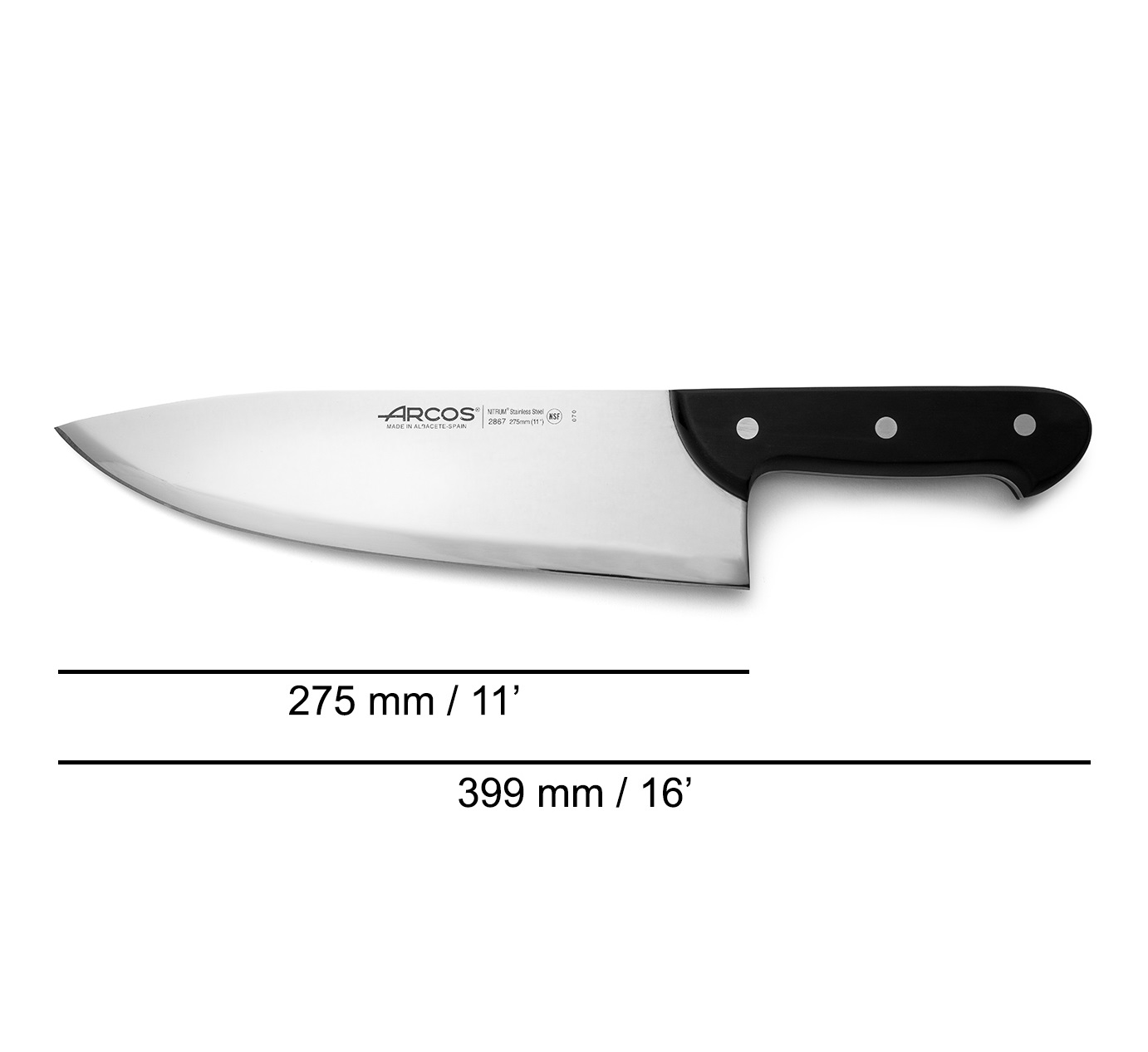 Cuchillo Carnicero Arcos Universal con hoja ancha de 27.5 cm y mango de Polioximetileno