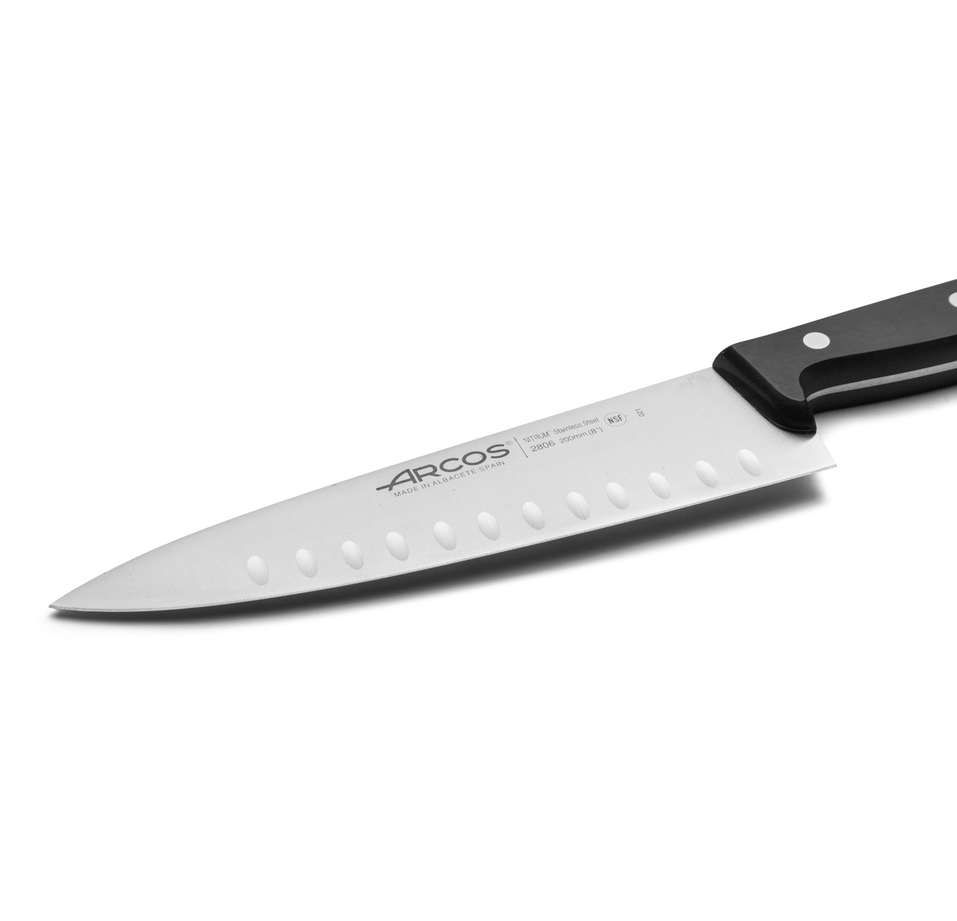 Arcos Universal Chef's Knife with 20cm hollow-ground blade and Polyoxymethylene handle