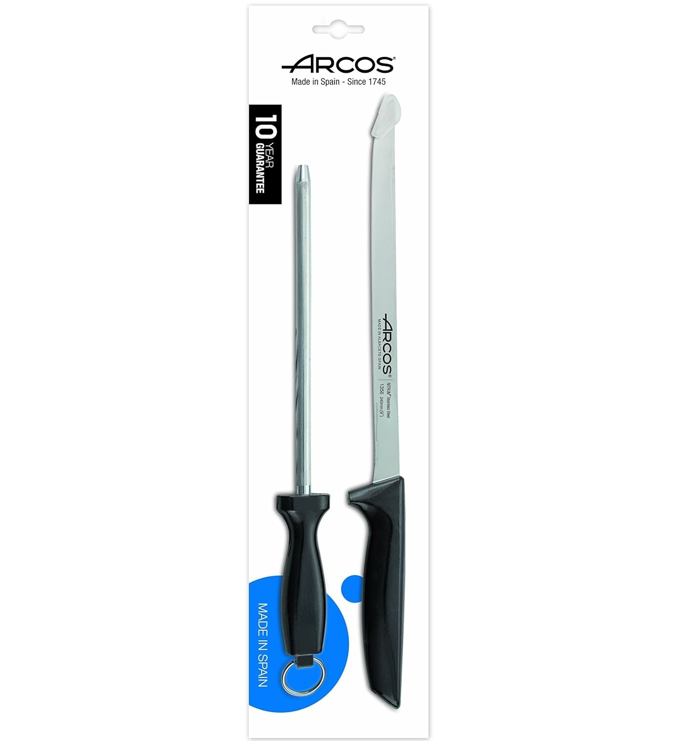 Set de cuchillo jamonero y chaira Arcos serie Niza