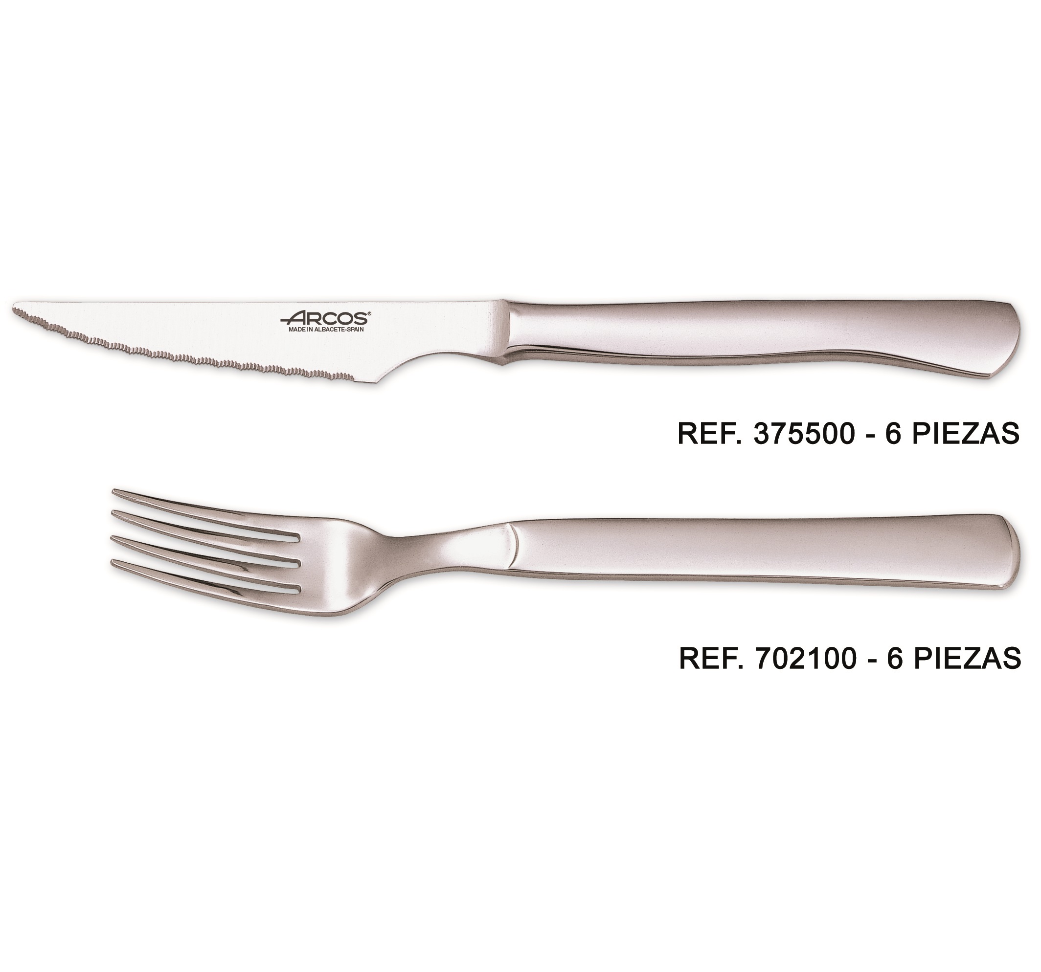 Set de 6 cuchillos chuleteros y 6 tenedores Arcos con mango de acero inoxidable