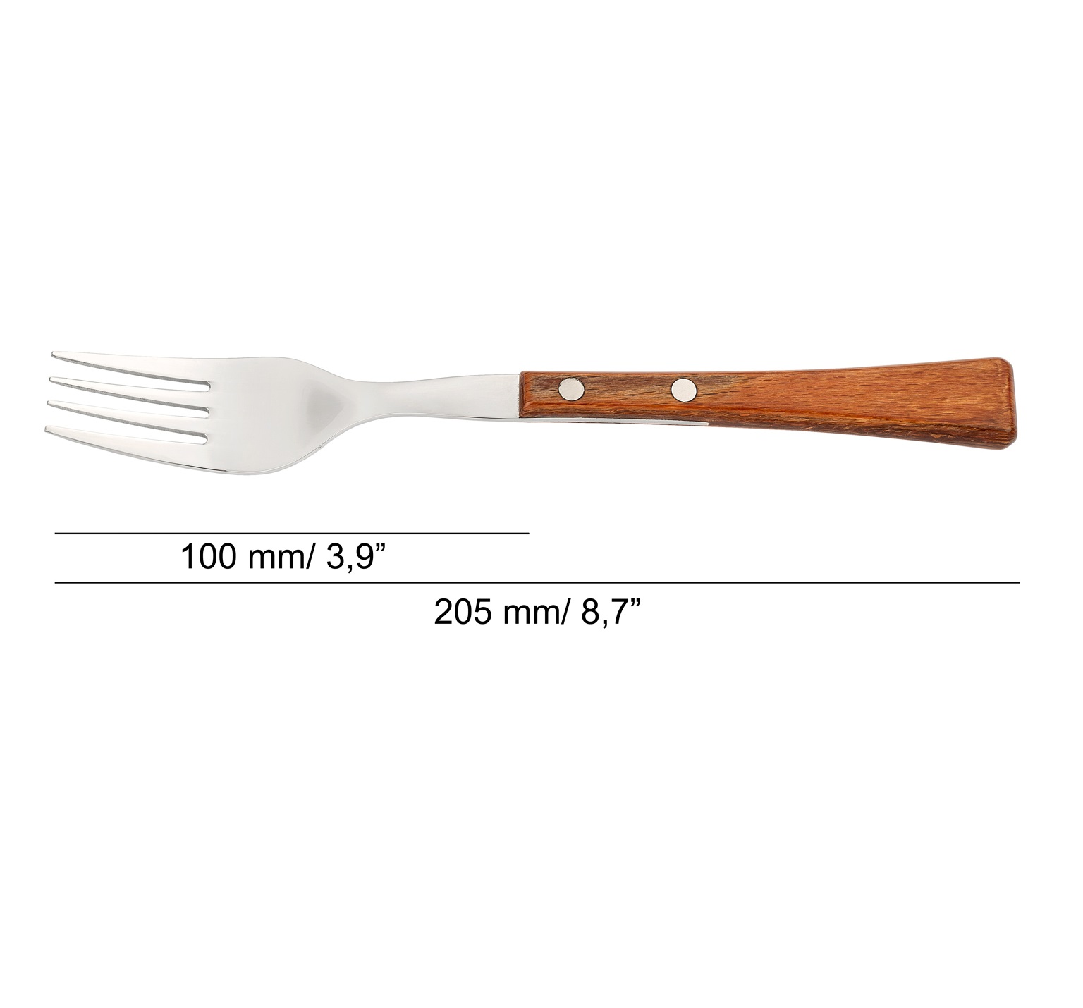 12 tenedores de mesa Arcos Manchega de 205 mm con mango de madera comprimida