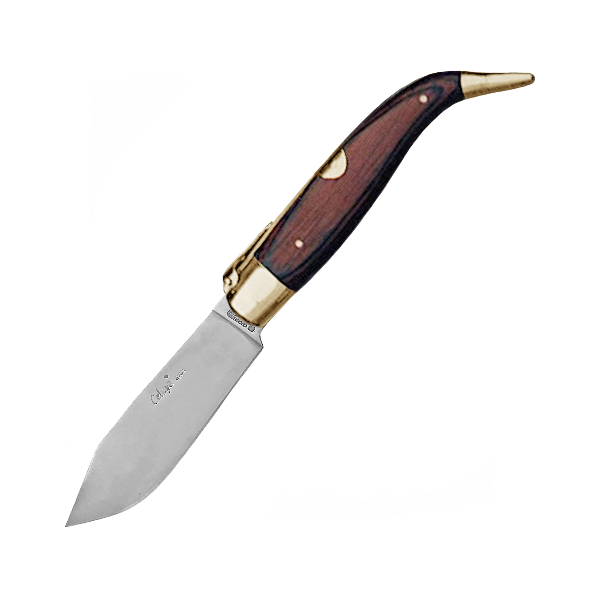 Navaja Pastora artesana con mango de madera roja y virola de lató...