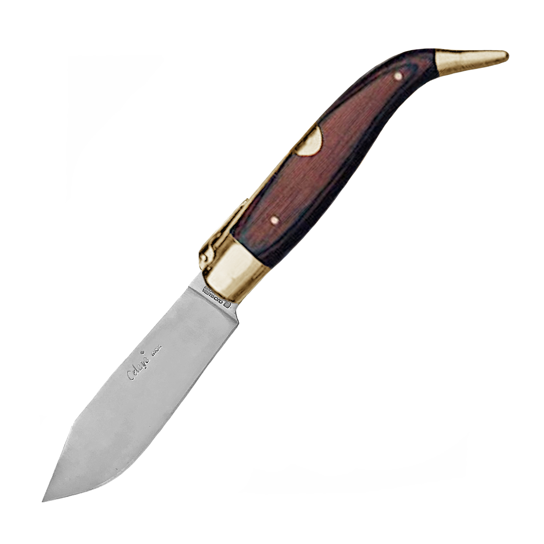 Pastora handcrafted knife with red wood handle and brass ferrule,...