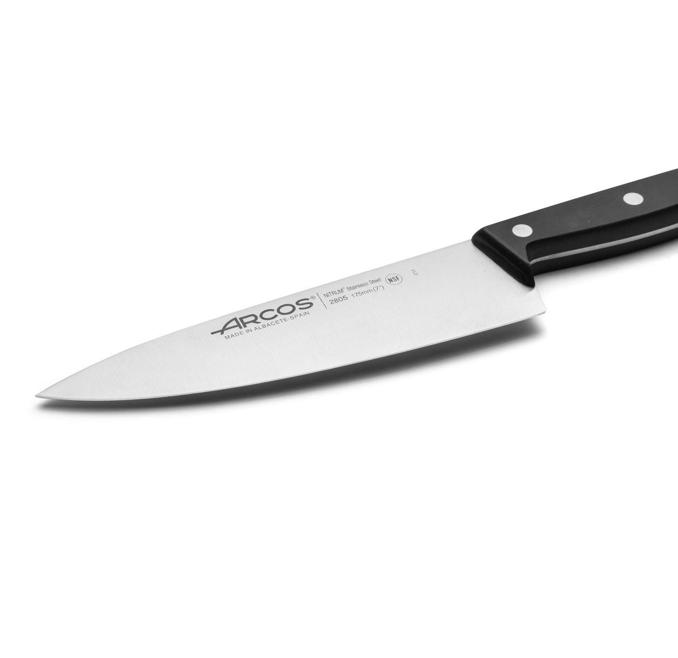 Arcos Universal chef's knife with black polyoxymethylene handle and wide 175 mm blade