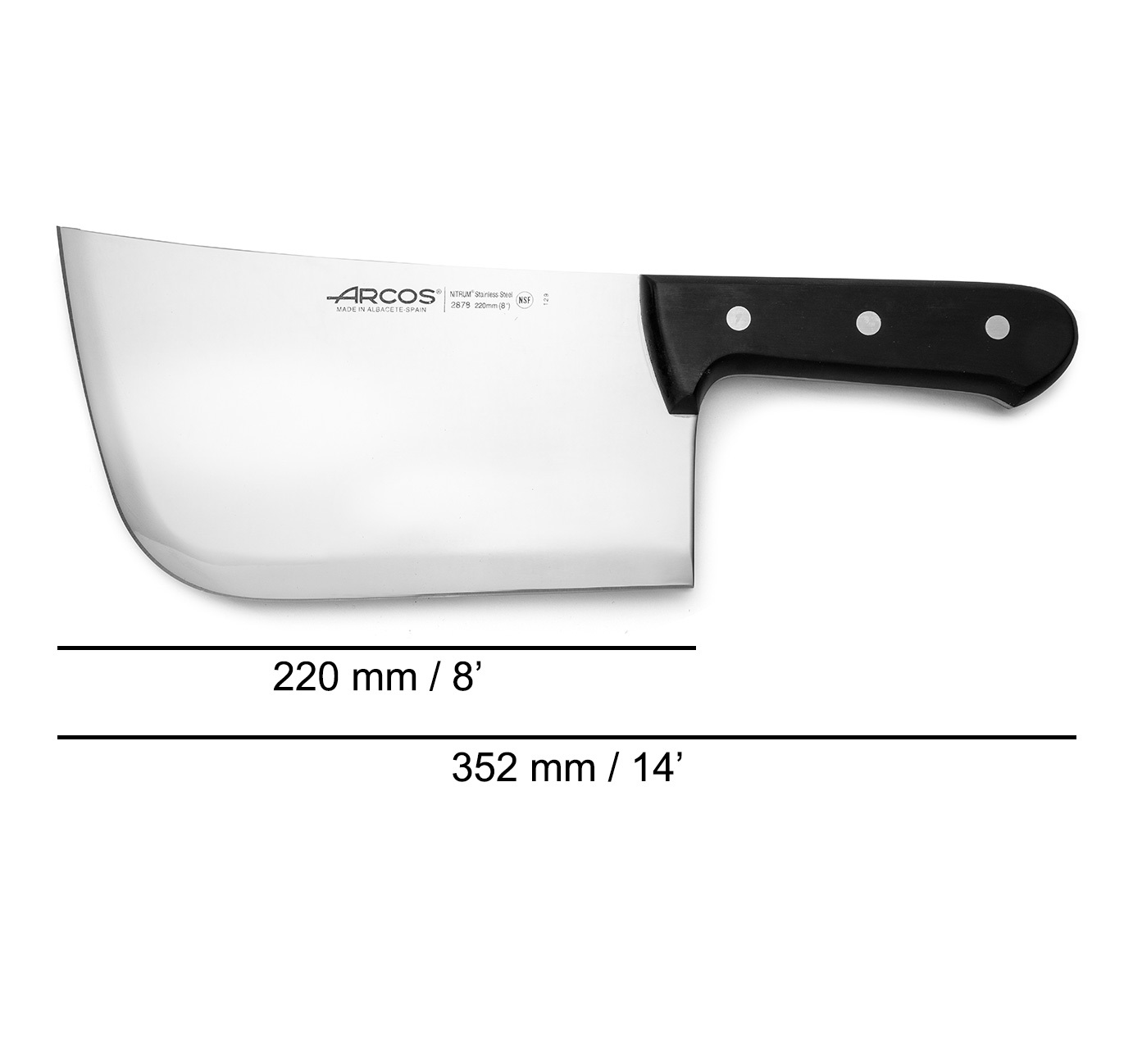 Mannaia universale da cuoco Arcos con manico in poliossimetilene nero e lama stretta da 220 mm