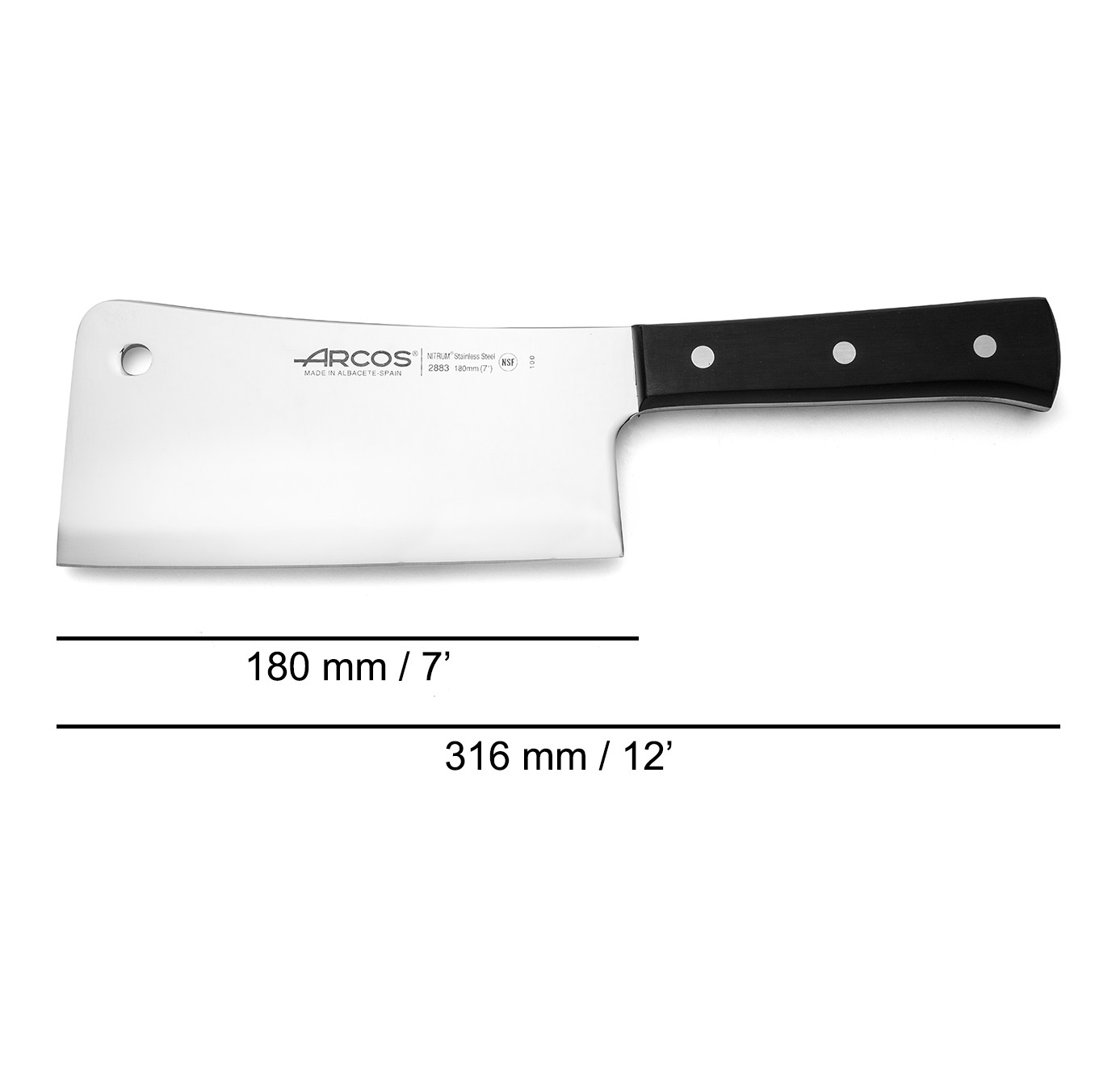 Macheta de cocinero Arcos Universal con mango de polioximetileno negro y hoja de 180 mm