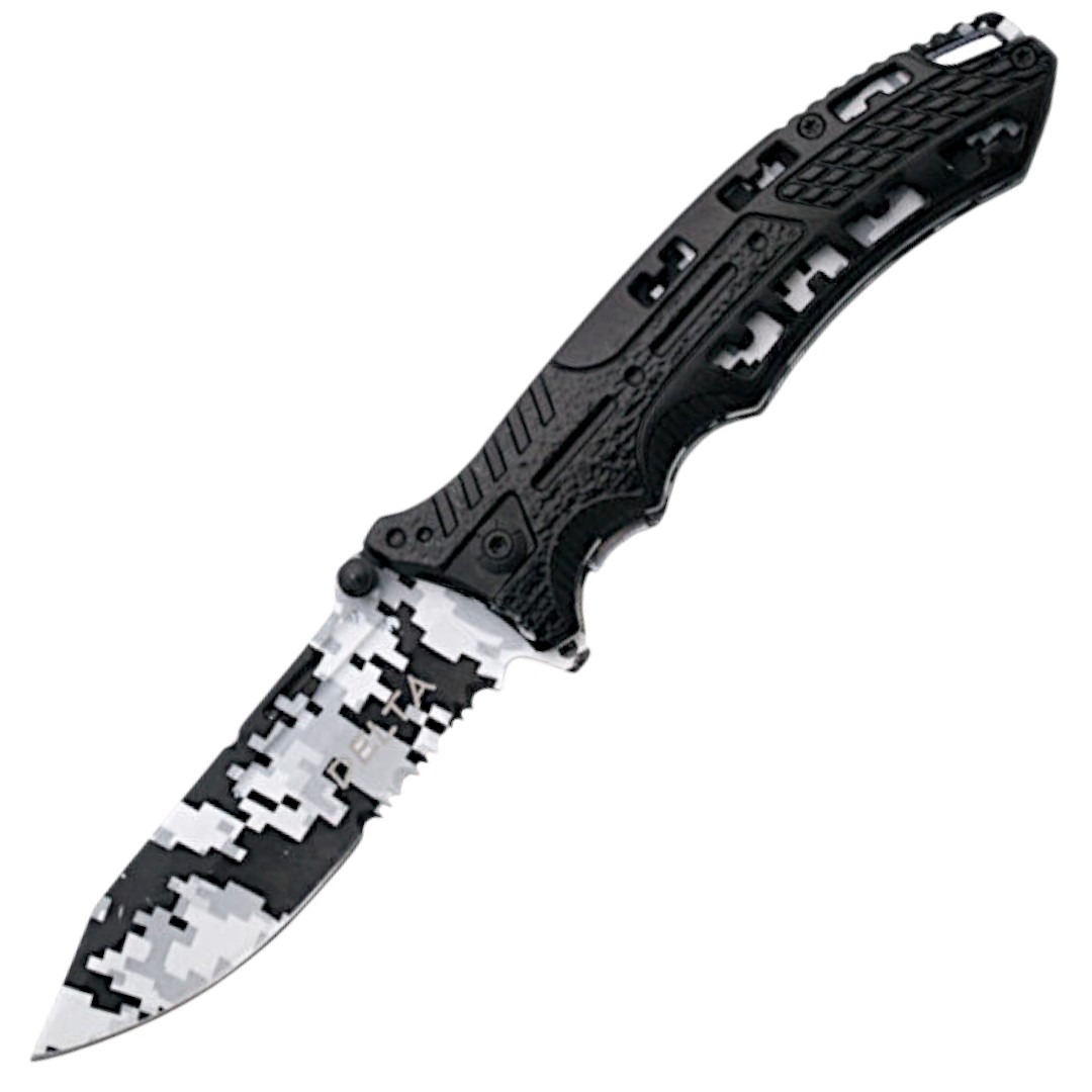 Pixelated camo tactical pocket knife with saw K2797BKLS
