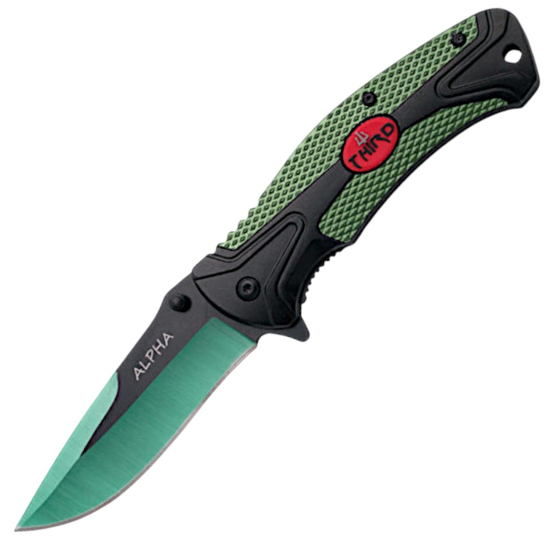 Coltello tattico Alpha con manico in alluminio verde