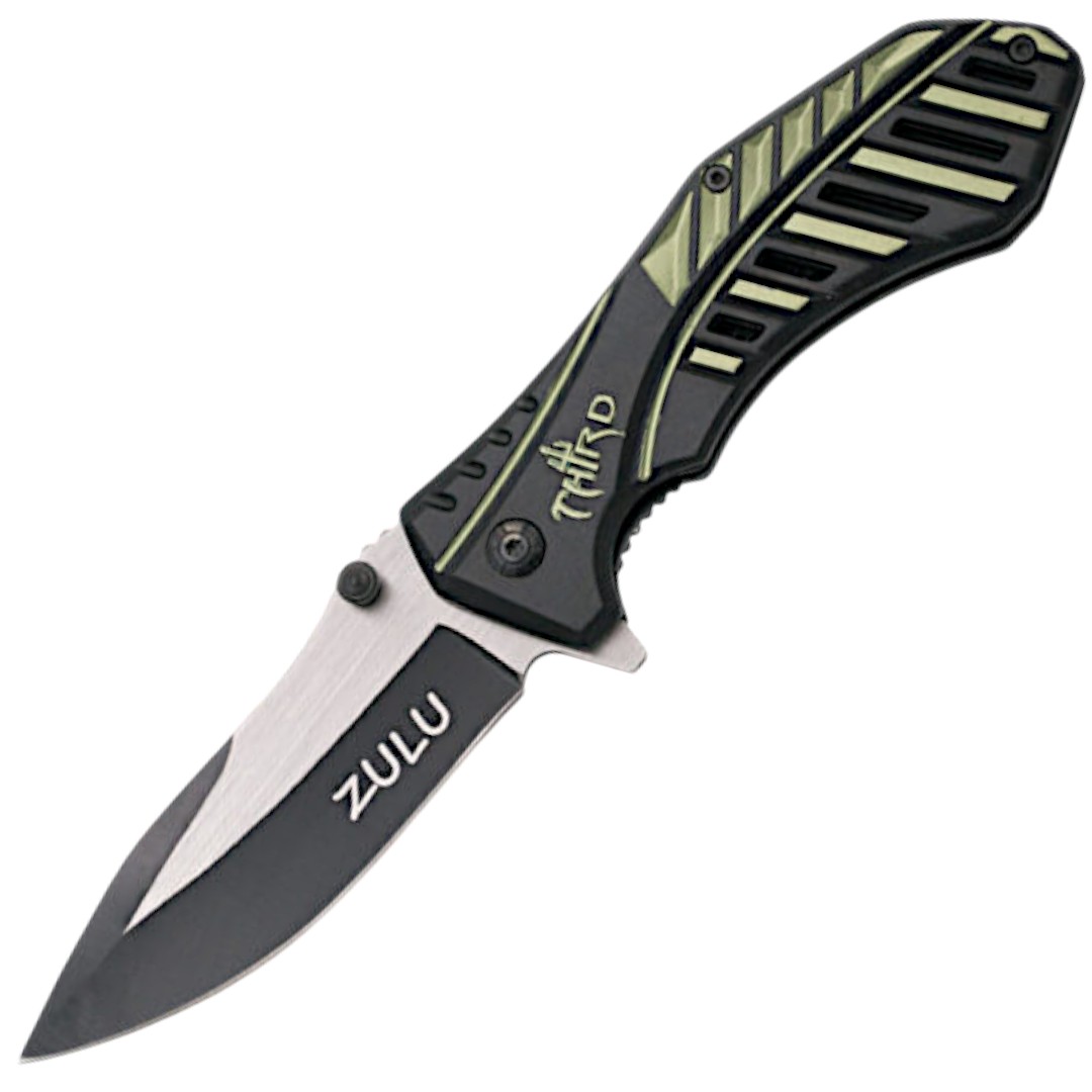 Zulu tactical pocket knife with green aluminium handle