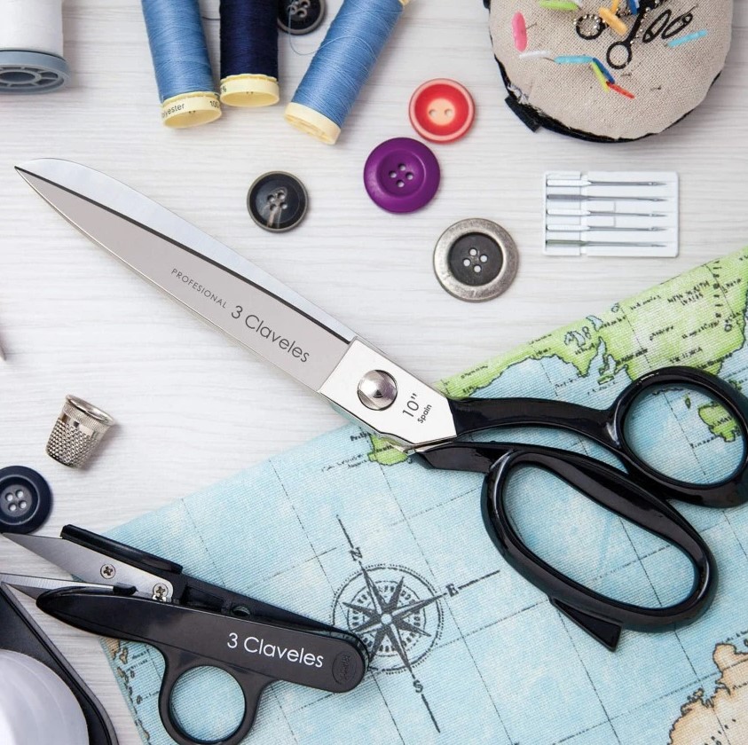 Warmgeschmiedete 25 cm lange Mehrzweck-Schneiderschere mit schwarz emailliertem Griff 3 Claveles