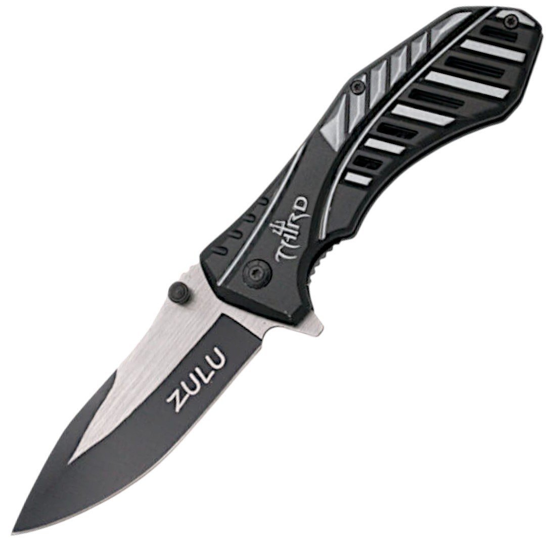 Zulu tactical pocket knife with grey aluminium handle