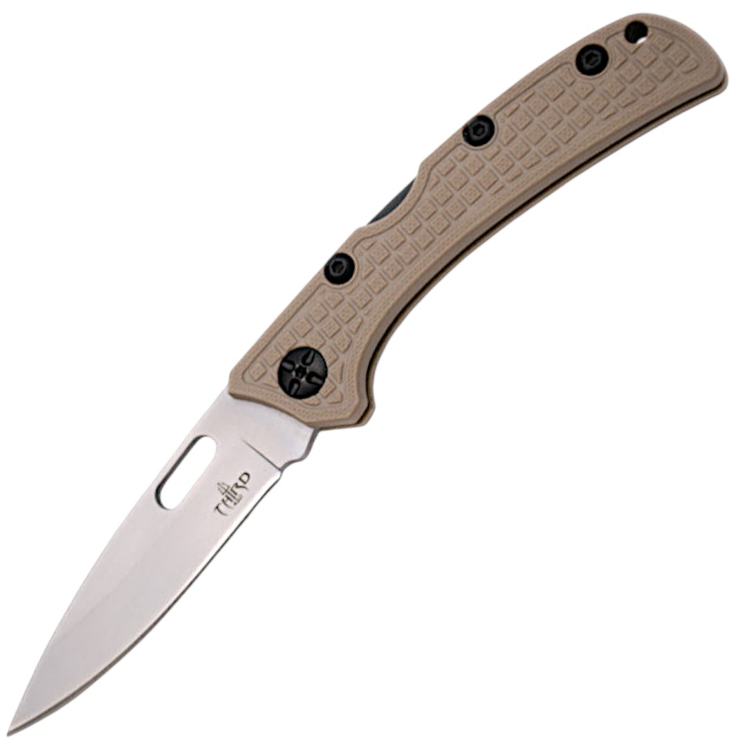 Coltello marrone con manico in fibra di nylon e chiusura a blocco